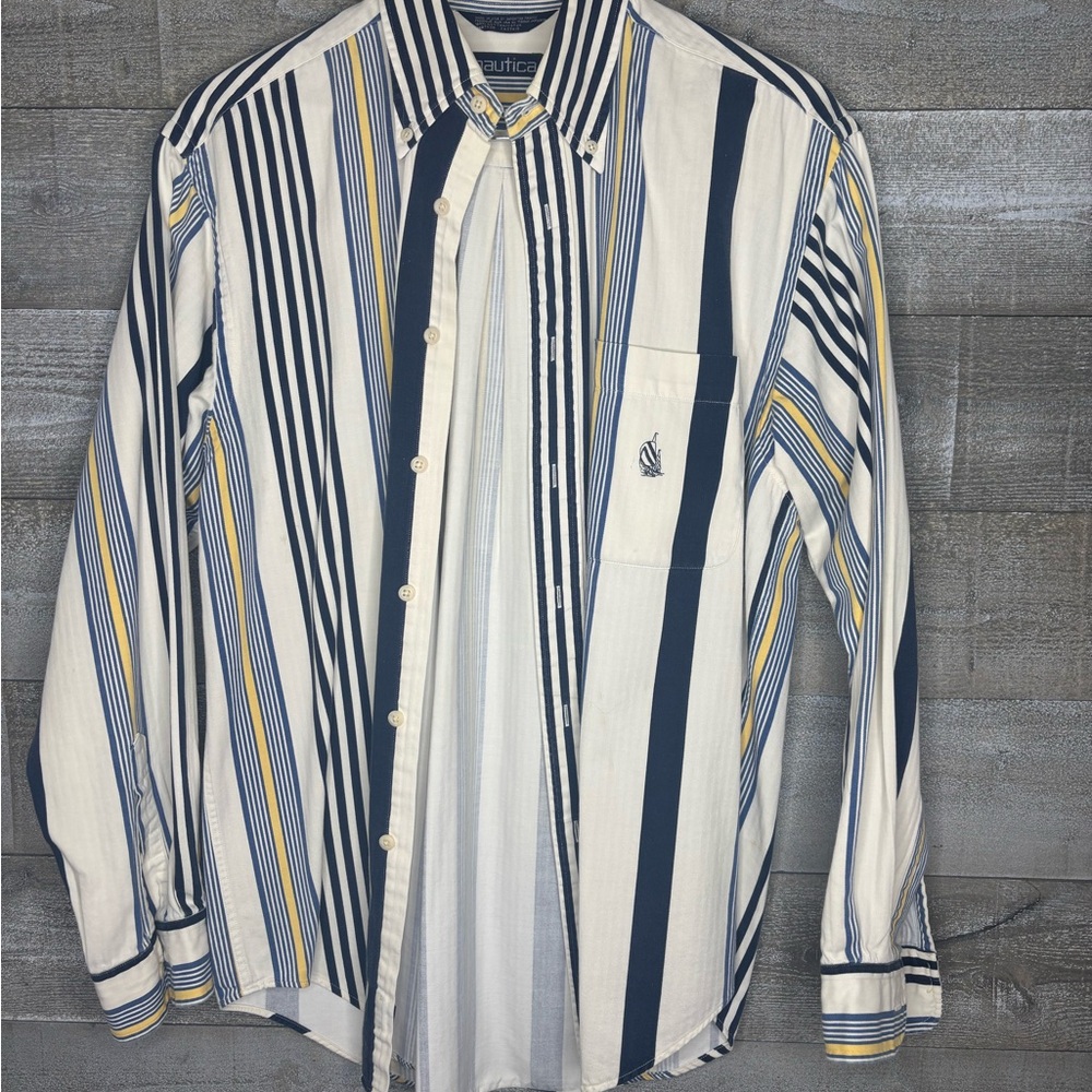 Nautica Men's Striped Blue and Yellow Shirt
